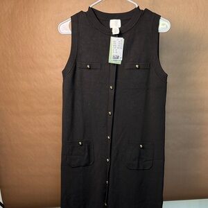 H&M Black Sleeveless Midi Dress with Gold Button Accents